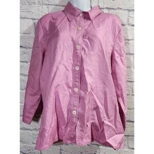 Liz Claiborne Purple Button Up Pointed Collar Linen Shirt XL Exposed Stitching